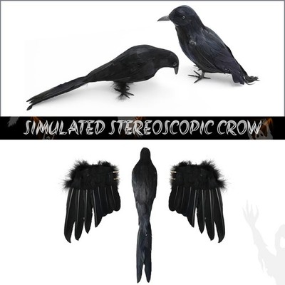 2PCS Lifelike Black Crow Feathered Raven Vintage Bird Prop for Home Garden Art