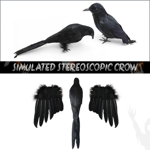 2PCS Lifelike Black Crow Feathered Raven Vintage Bird Prop for Home Garden Art
