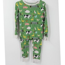 Little Sleepies Pajama Set sz 5/6 Green Farm Animal Bamboo Viscose Pajamas