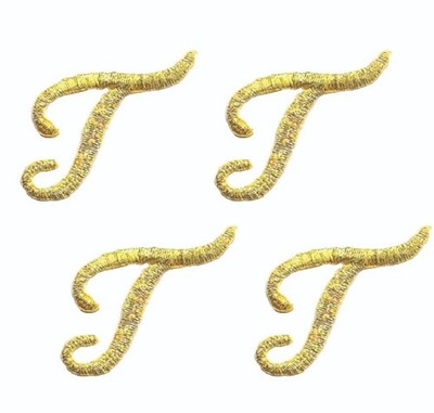 Lot of 4 Gold Script Letter T Iron On Patches 1 1/8'' Metallic