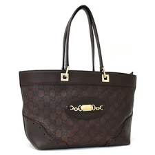 Used Gucci Tote Bag 145993 Leather Dark Brown Gold Hardware
