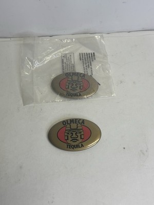 Olmeca Tequila.  Promo Advertising Lapel Pin Button. Set Of 2. One Pin Is New.