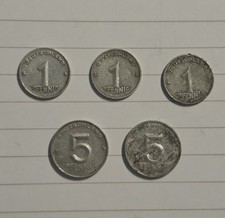 Monety NRD 1 fenig i 5 fenigów kolekcja zbiór Niemcy Wschodnie