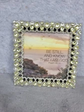 Vintage Jeweled Beaded Square Photo Frame Freestanding Holds 3.5” x 3.5” Picture