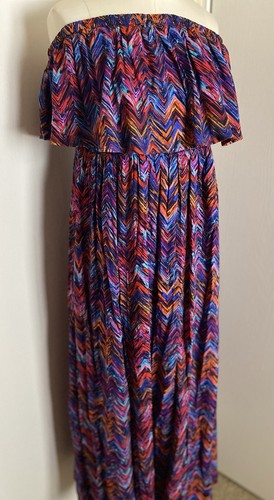 New With Tag Torrid Maxi Challis Strapless Dress Chevron Multicolor 1X (14/16) - Picture 2 of 18