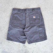 Carhartt Relaxed Fit Rigby Grey Canvas Dungaree Baggy Distressed Shorts Mens 35
