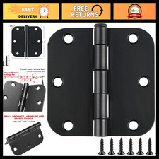 Matte Black Rounded Door Hinges 3.5" 5/8" Radius Flat - 30 Pack Heavy Duty