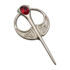 Red Stone Penannular English Made Pewter Kilt Pin Brooch In Personalised Box