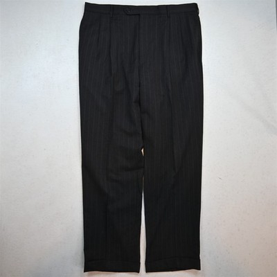 Jos A Bank 38x34 Gray Chalk Striped 100% Wool Pleated Cuffed Classic Dress Pants