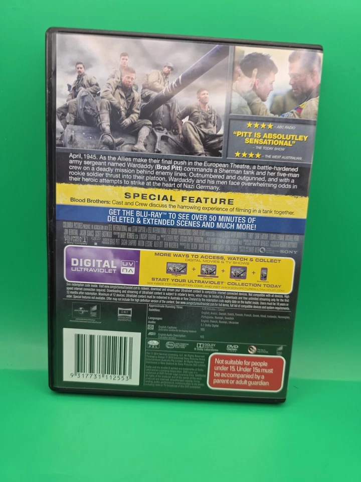 Película Fury (DVD, 2014) Brad Pitt R 2 4 5 - Muy buen estado Foto 3 de 3