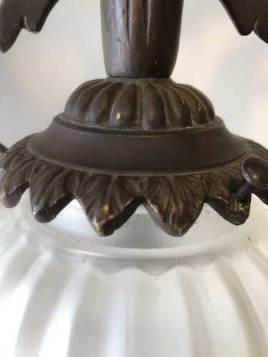 Antique Solid Brass Double Headed Eagle Ceiling Light Art Deco Glass Shade 16” - Picture 15 of 24