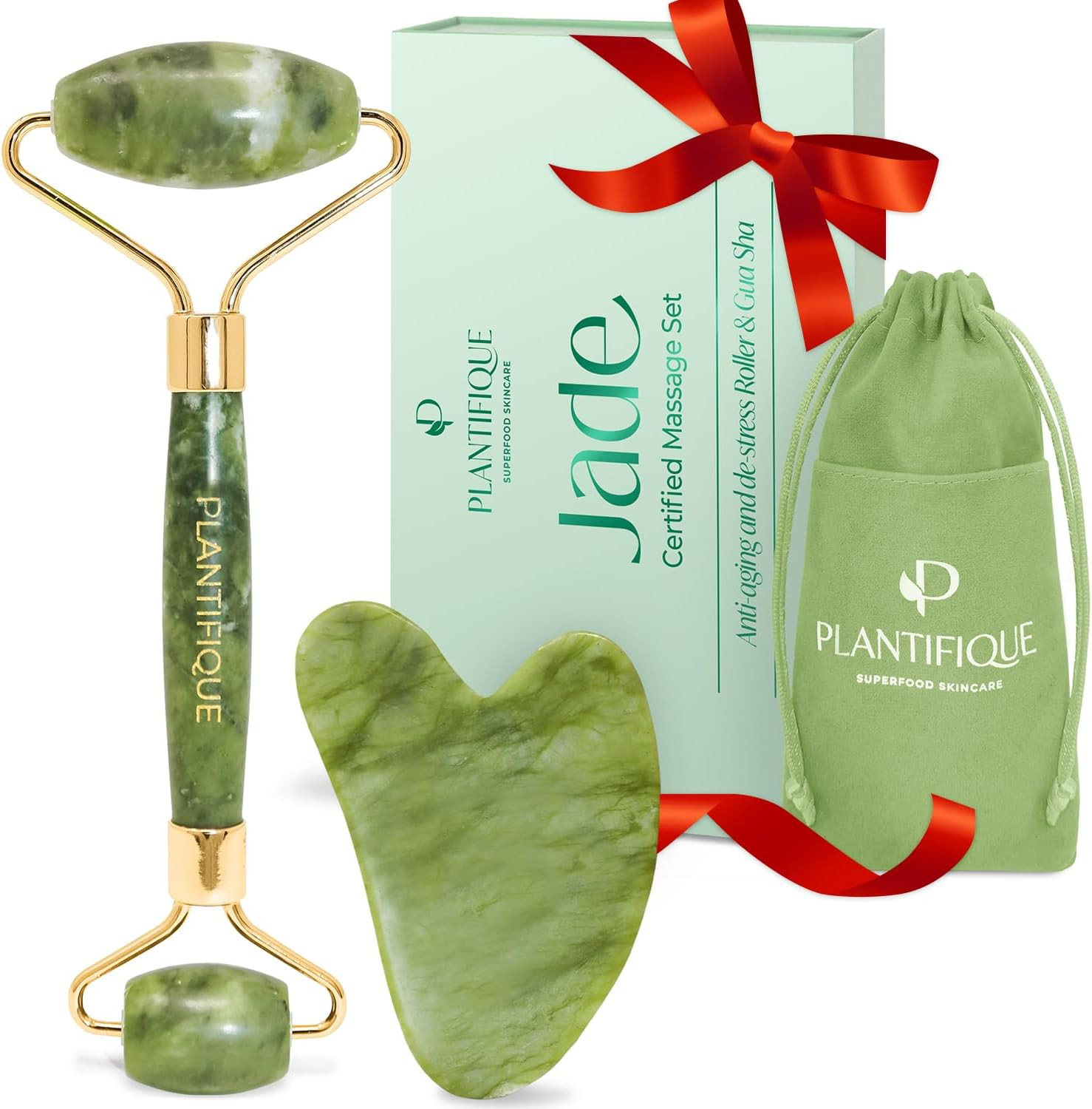Rullo Giada Viso E Gua Sha | Jade Roller E Guasha Pietra Massaggiatore Antirughe