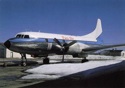 Postcard Airplane unposted Trans Fair Convair 240 Longue-Pointe-de-Mingan A228