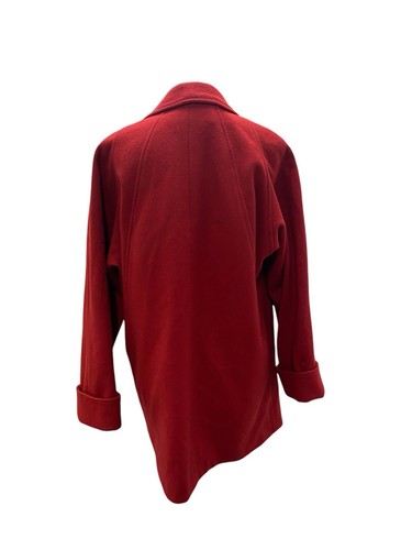 Vintage Geoff Riddell red thick warm button-up wool pea coat size 14 - Picture 6 of 10