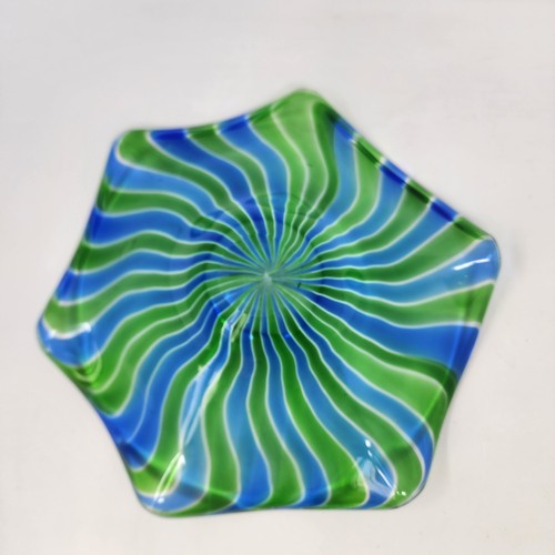 Murano Style Green Blue Swirl Glass Blown Bowl 12 Inch Decorative Pre-owned - Picture 13 of 24
