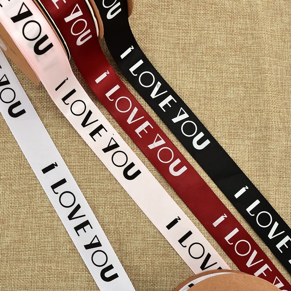 1 Inch 50 Yards White I Love You Printed Satin Ribbon, Valentine Gift Wrap Bow