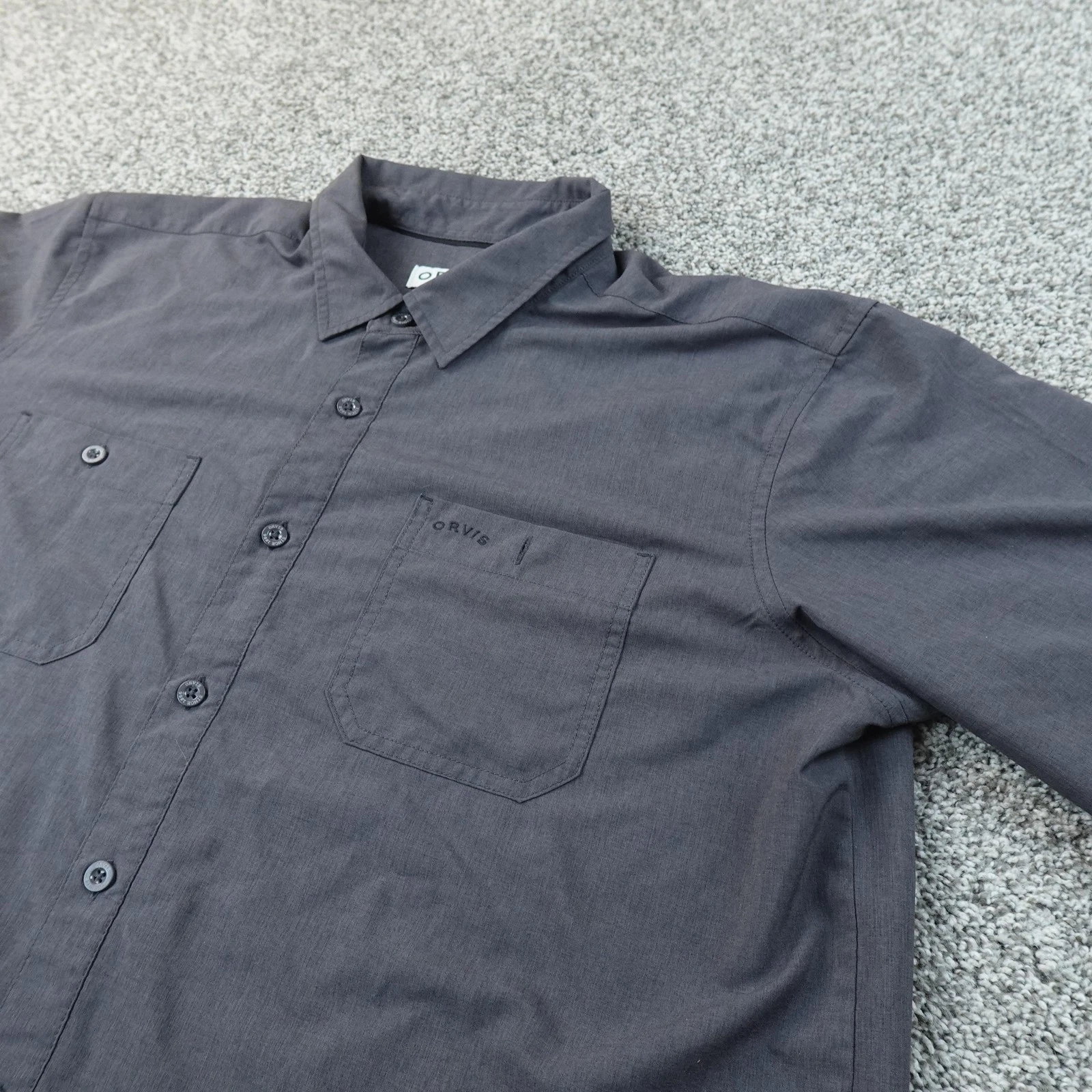 Orvis Shirt Mens XL Gray Performance Short Sleeve Button Up Casual Outdoor Hike