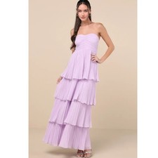 Lulus Seriously Sensational Lavender Pleated Tiered Strapless Maxi Dress Medium