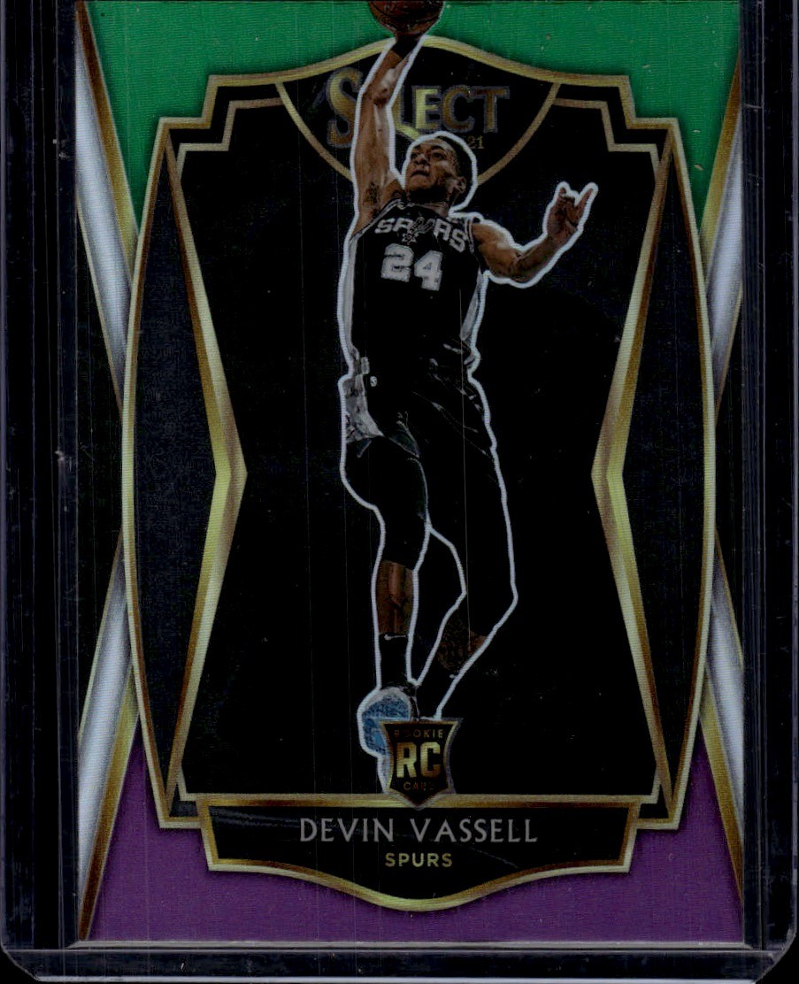 2020-21 Panini Select Green White Purple #179 Devin Vassell Spurs Rookie