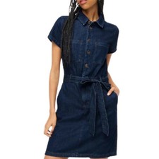 J. Crew Denim Tie Waist Mini Dress Dark Blue Women's Size 0 EUC