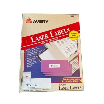 Avery 5162 Laser Labels 1 1/3 X 4 Inch White 1400 Labels 100 Sheets