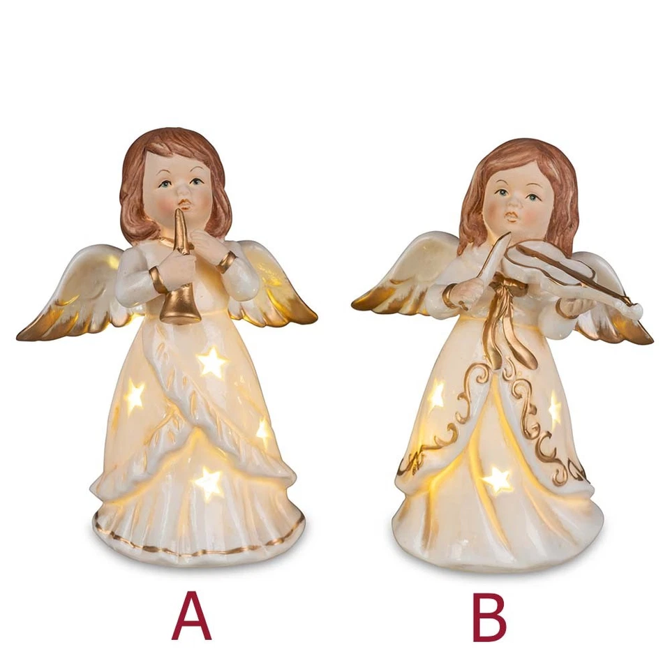 Engel 14 cm Porzellan Klarinette Geige LED-Licht formano 746375 Weihnachtsdeko