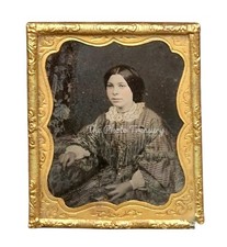 AMBROTYPE FINE LADY HAND TINTED WONDERFUL TASSEL DRESS ANTIQUE SEE DESCRIPTION 