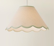 Florie Natural Large Taper Lampshade  Scallop Green Trim H 25cm D 39cm - New
