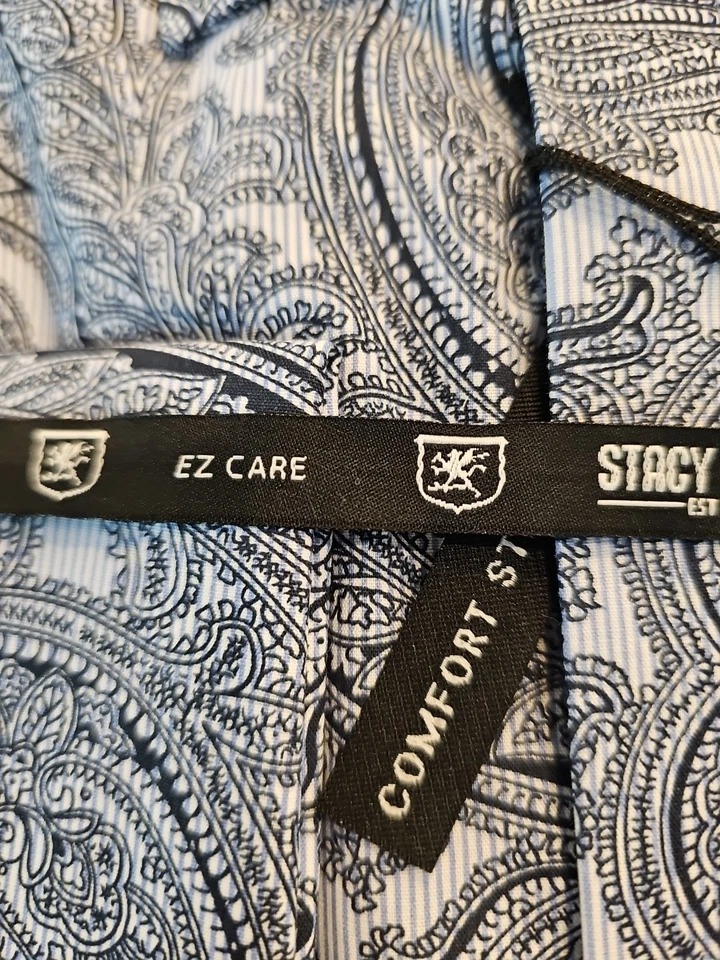 Camisa de vestir Stacy Adams para hombre azul cachemira 16,5 34/35 manga larga nueva con etiquetas Foto 3 de 4