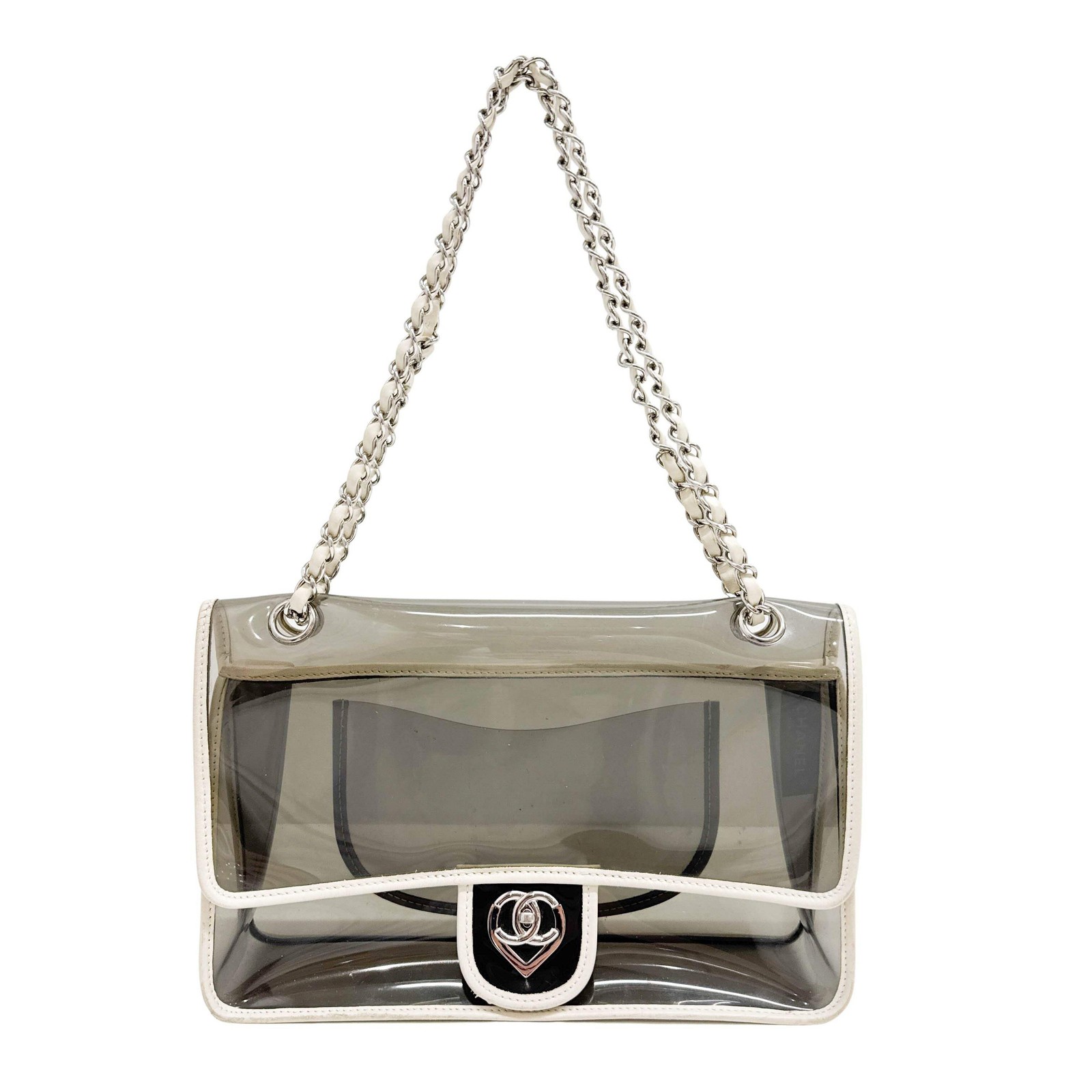 CHANEL Classic Flap Translucent Gray Plastic Shou… - image 1
