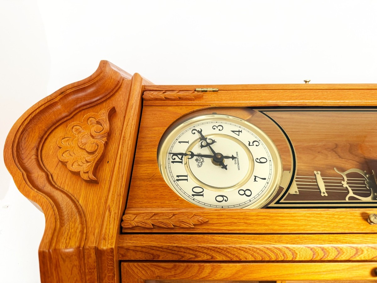 Curio Oak Cabinet Wall Clock Beautiful Quartz Westminster