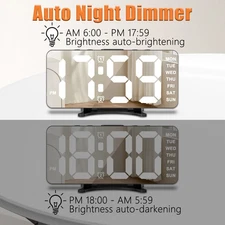 LED Digital Alarm Clock For Bedroom Mirror Desk Clock With 2 Alarms Snooze GBOR