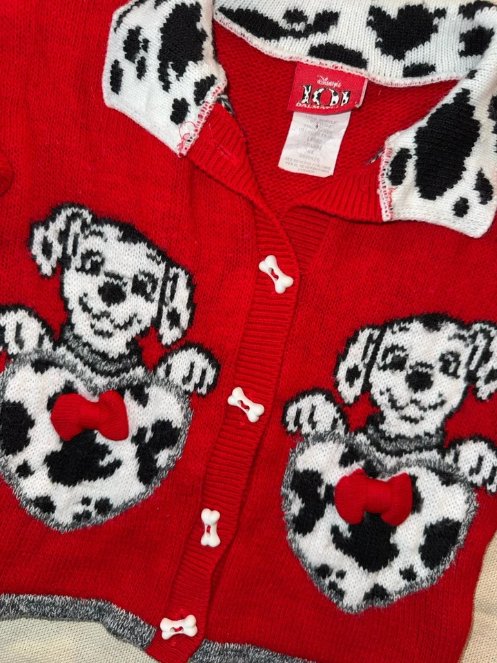 Suéter de Colección Años 90 Disney 101 Dálmatas Niños 6/6X Rojo Tejido Cárdigan De Colección RARO Foto 3 de 4