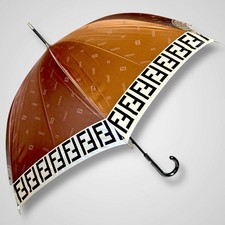 FENDI Zucca Umbrella Vintage Rain Umbrella Silk Brown Black Authentic
