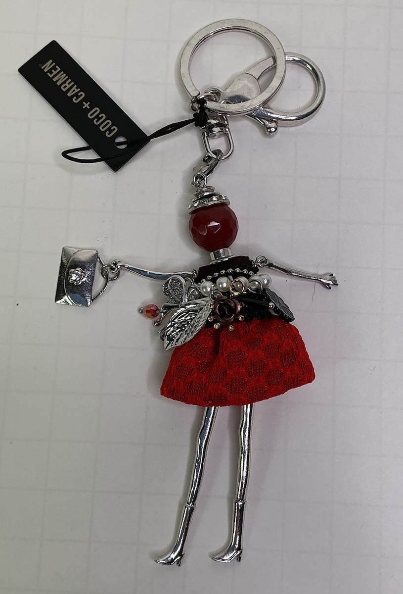 coco red dress lady And Carmen Keychain Trinket Bag Charm Mixed Materials ledikana creations
