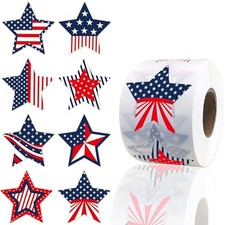 500 PCS Patriotic Stickers   1.5" Large Star, 4th of July, Memorial Day,
