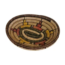 Woven Basket Decorative Bowl Beige Brown Green Orange Yellow Boho Home Decor