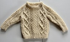 Kid  s Made In Ireland Chunky Cable Knit Cream Irish Wool Pullover Sweater VTG