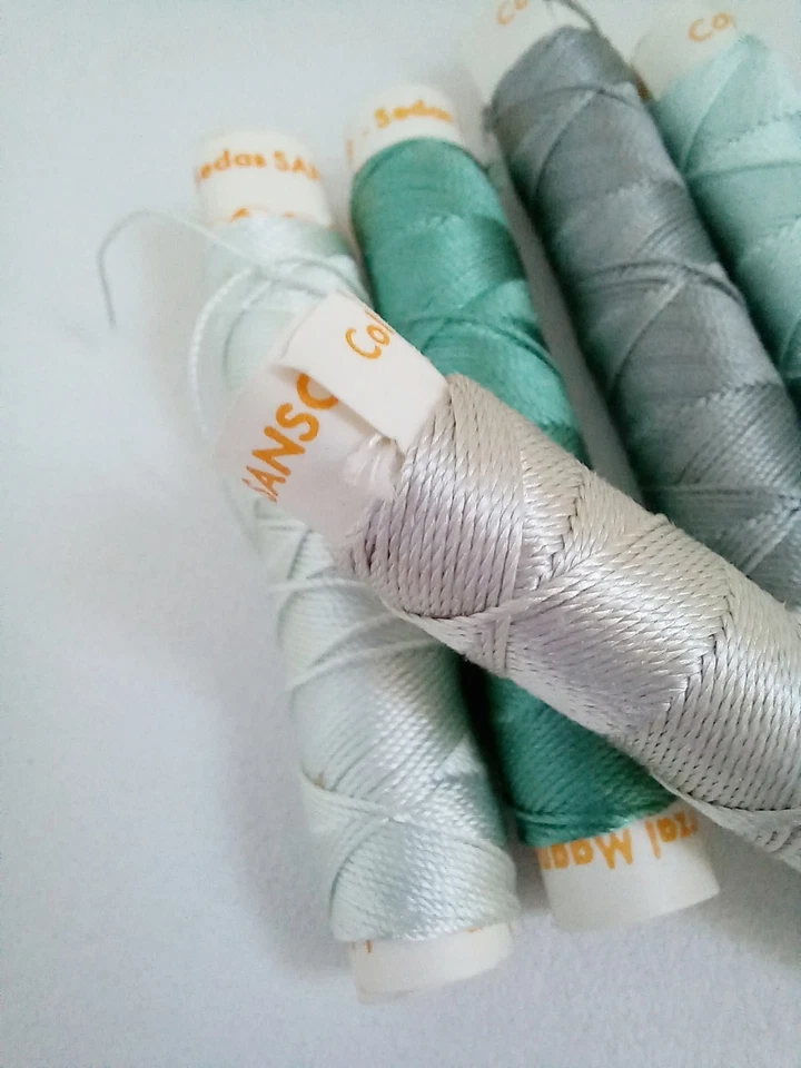 5 x VINTAGE LA SANSON AQUA GREEN OYSTER GREY 100% TORAL SILK THREAD 10m. each - Image 4 of 4