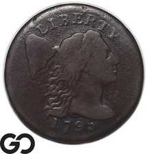 1795 Large Cent, Flowing Hair Liberty Cap, RARE Fine Survivor, Bids: 1100