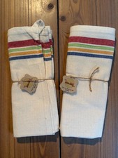 Set Of 2 Yellow Bird 100 Cotton Kitchen Towels With Multicolor Stripes And Twin