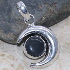 Crescent Moon Black Onyx 925 Silver Plated Pendant 1.5" New Year Gift JW