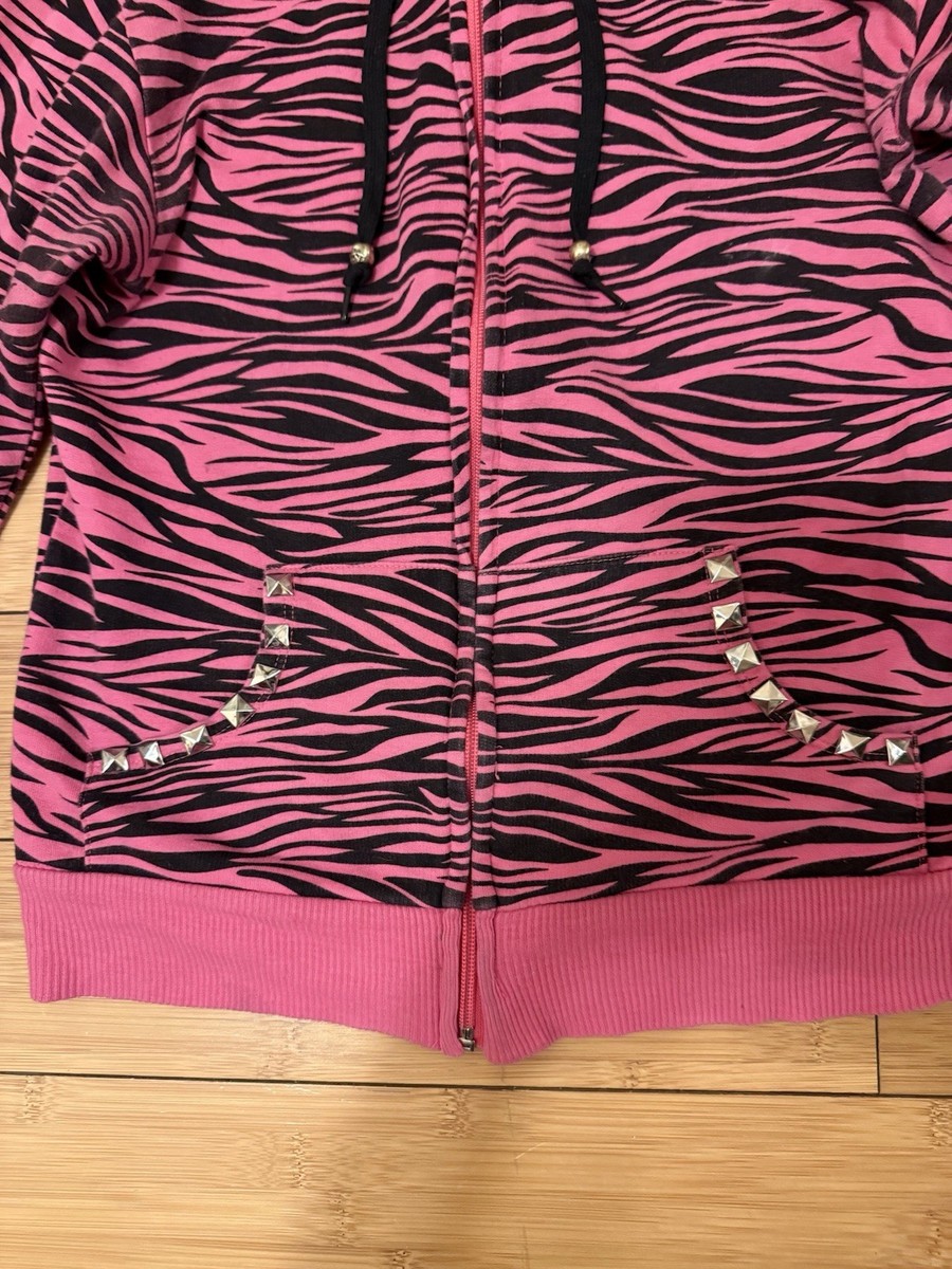 Abbey Dawn Inspired pink black Zebra Stripe hoodie hand studded w