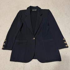 St John Basics Women s Black Knit Blazer Gold Tone Buttons Classic Jacket