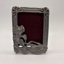 Vintage Pewter Mini Picture Frame Flower Bow Floral Vine Design Ornate 3x4 Inch