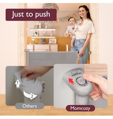 Momcozy Retractable Baby/Dog Gate 33" Tall Extends up to 55" Wide - Gray - Picture 3 of 5