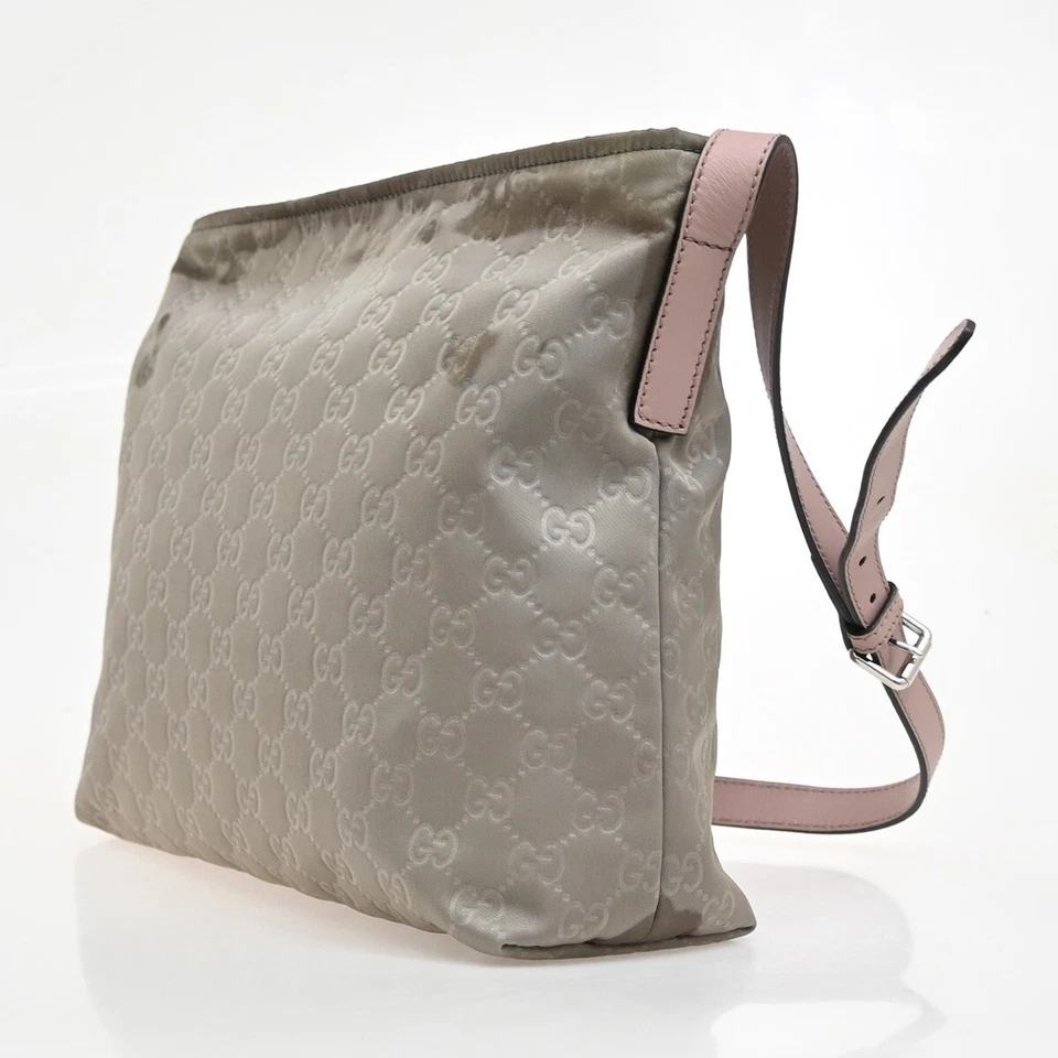 Bolso de Hombro GUCCI Logo GG Patrón Nylon Cuero Gris Rosa SHW Italia 65EE646 Foto 4 de 4