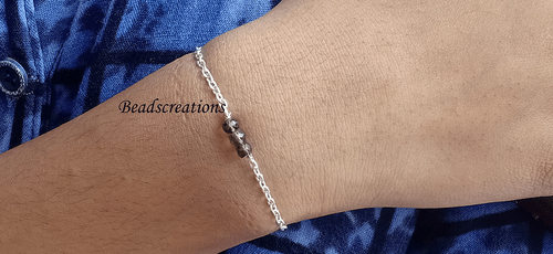 Brazalete de cadena de cuentas facetadas de piedras preciosas de cuarzo ahumado natural de plata de ley 925 - Imagen 5 de 8