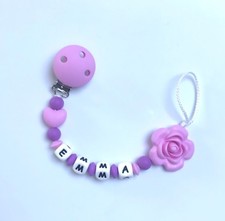 Desired Name Silicone Bei kette Pink Lilac Bow Pacifier Chain