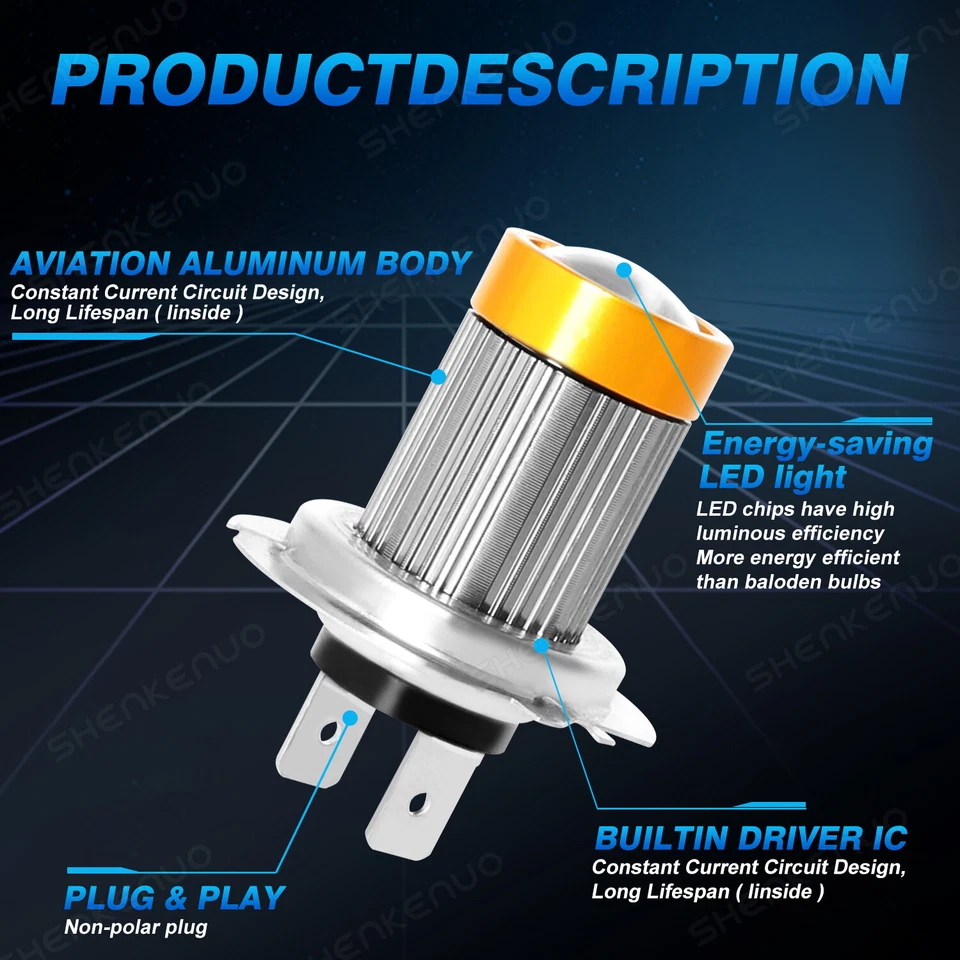 Combo de bombillas LED amarillo de haz alto bajo para Lincoln Town Car 2003-2011 Foto 4 de 4